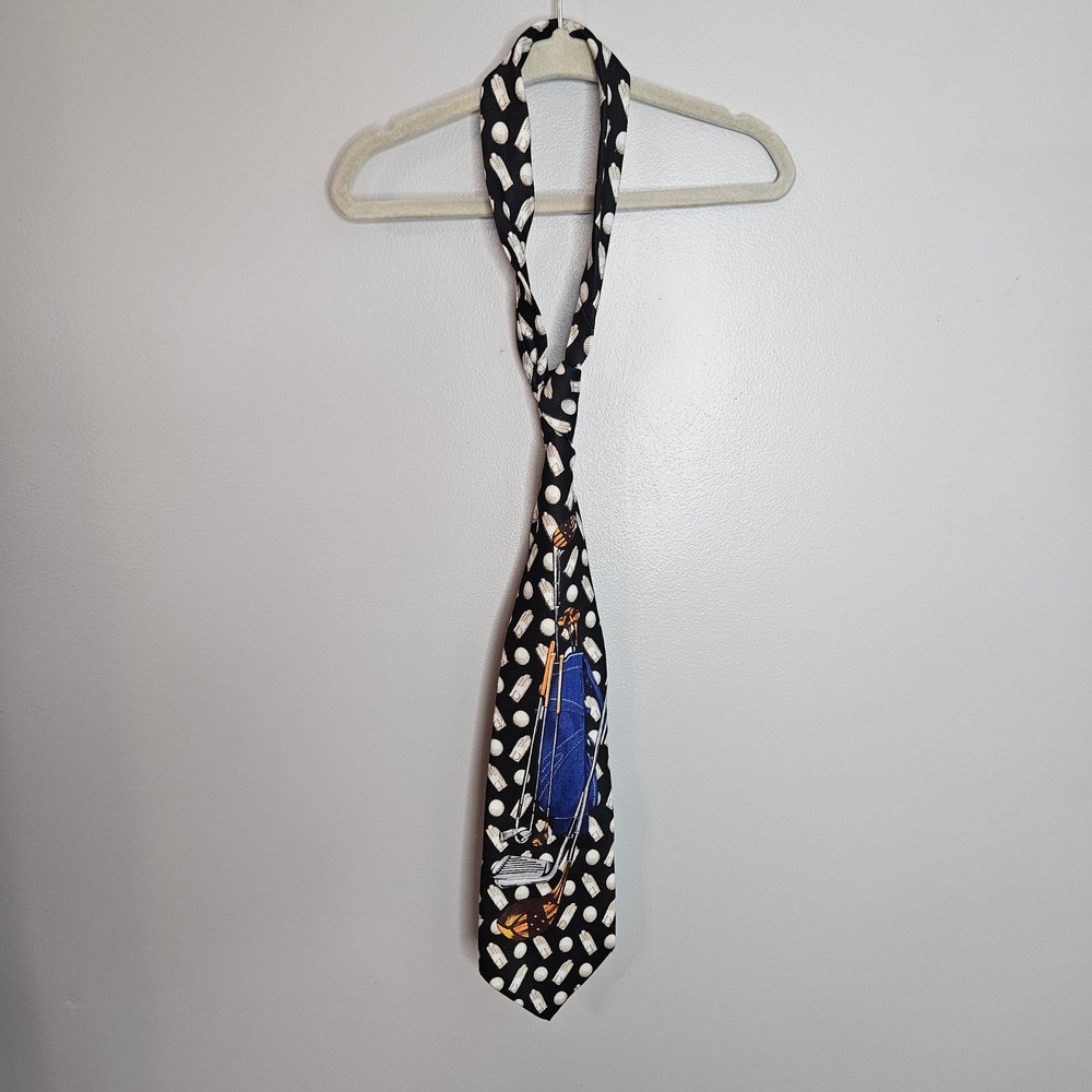 Beans McGee Mens Golf Theme Novelty Tie Black White Golf‎ Clubs Balls Polyester